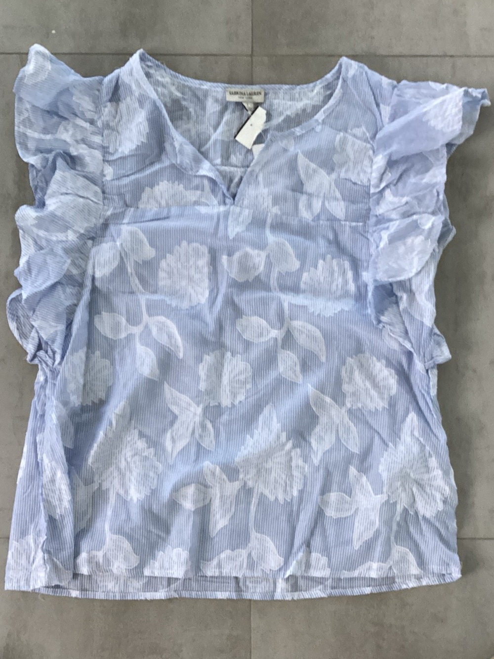 Floral Ruffle Sleeve Blouse in Light Blue by Laundry by Shelli Segal